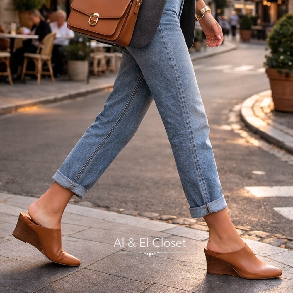 Vince Benita Leather Mules 8 Rust Amber Slip-On Heels New With Box